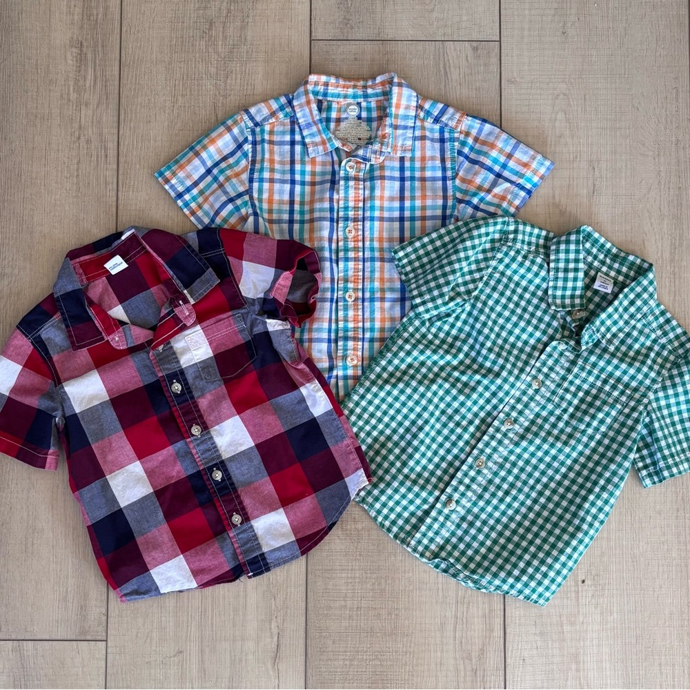 Old Navy Kids Short-Sleeve Button-Down Shirts - Blue, Red, Green Size 3T